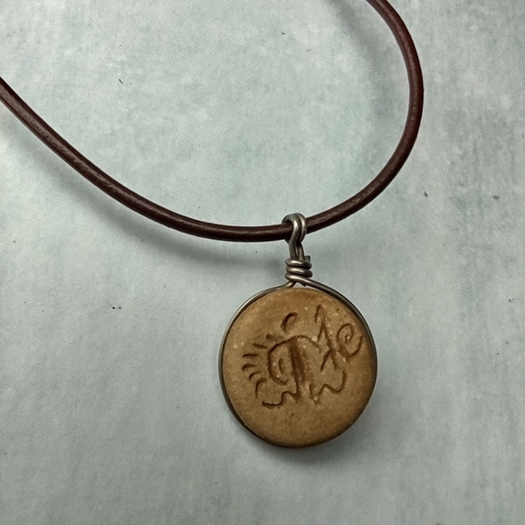 👍 5 for $20 Simple Carved Stone Round Pendant Necklace on Brown Adjustable Cord - Picture 3 of 5